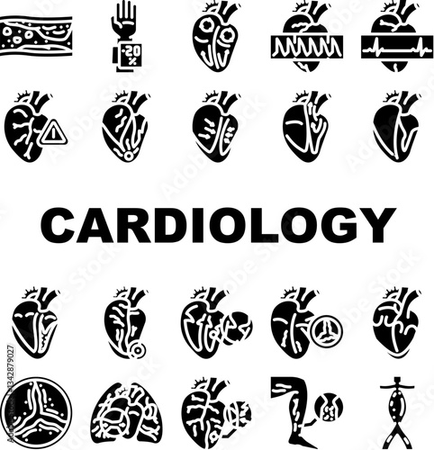 cardiology diseases arrhythmia icons set vector
