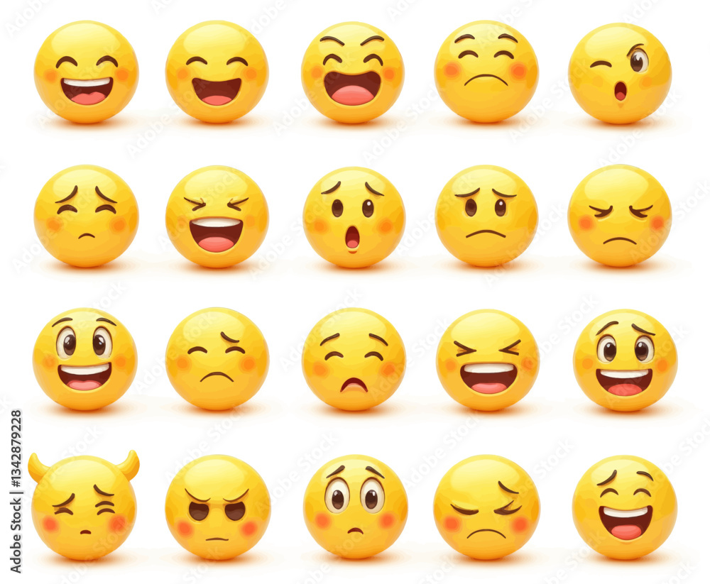 Yellow emoji icon faces expressing various emotions Yellow emoji icon faces expressing various emotions