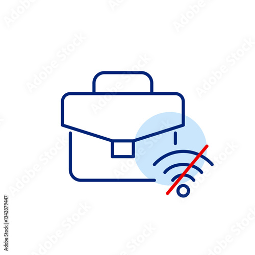 Briefcase and no wi-fi symbol. Interrupted business, offline work mode. Pixel perfect, editable stroke vector icon