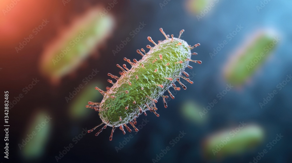 Fototapeta premium Close-up View of Bacterial Cell with Virus Attachments in Microscopic Detail