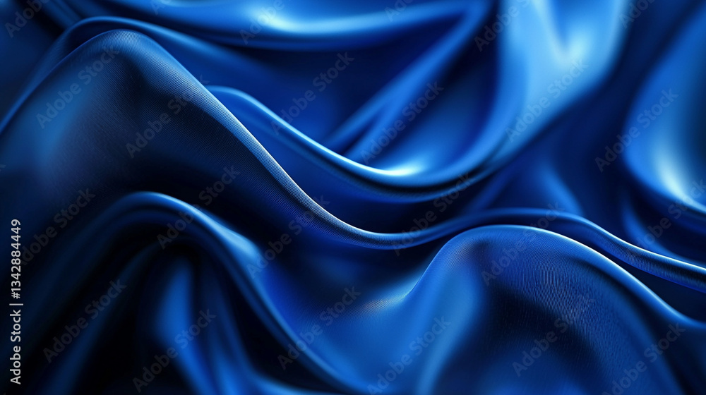 Fototapeta premium Abstract blue silk fabric draped elegant soft waves texture background rich fold dark deep shiny