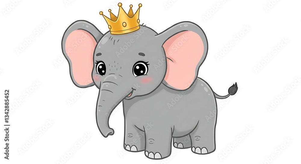 Obraz premium Cartoon Baby Elephant Wearing Crown Illustration for Children's Designs