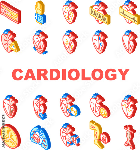 cardiology diseases arrhythmia icons set vector
