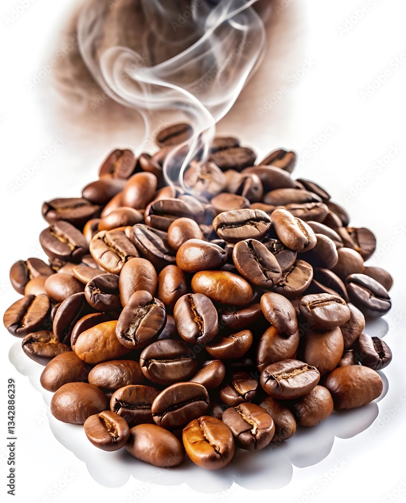 Fototapeta premium Roasted coffee beans with aromatic smoke