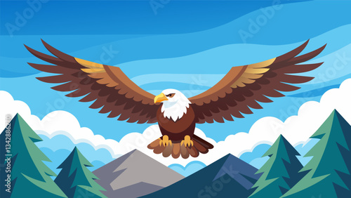 A capture of a majestic eagle soaring high above symbolizing freedom and inviting the viewer to let go of any worries or stress.. Vector illustration