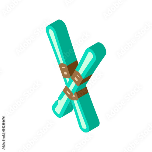 pair skis crossed mountain winter isometric icon vector illustration