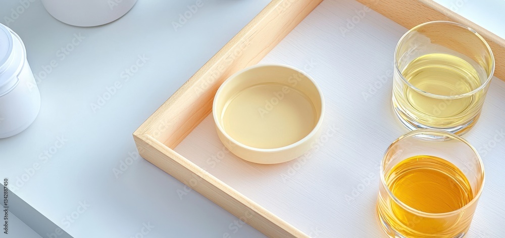 Elegant Presentation of Tea and Sake in Minimalist Setting Elegant Presentation of Tea and Sake in Minimalist Setting