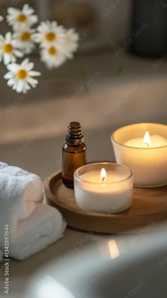 Luxury Spa Setup with Essential Oils, Candles, and Relaxing Bath Luxury Spa Setup with Essential Oils, Candles, and Relaxing Bath