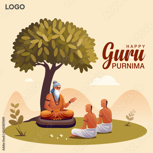 new Happy guru Purnima guru and shishya teaching . god abstract Vector Illustration design.