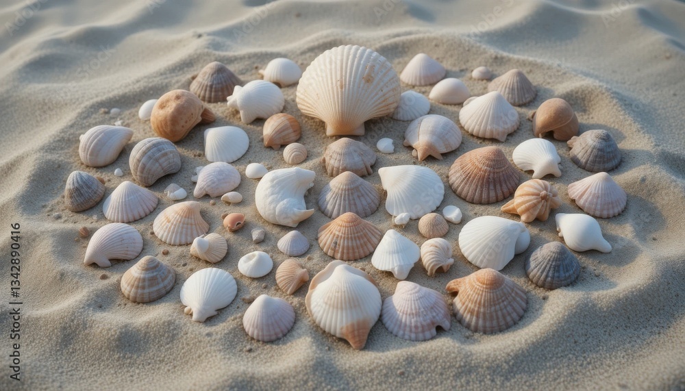 Seashell Art A Harmonious Beachcombing Display on Sand Seashell Art A Harmonious Beachcombing Display on Sand
