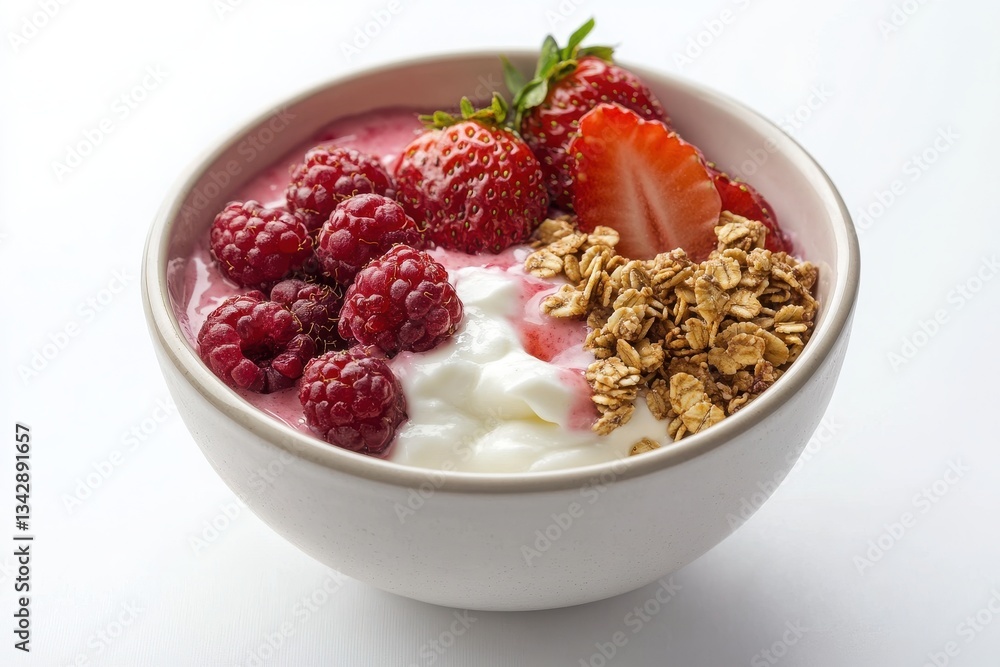 Fresh Yogurt Bowl with Strawberries and Raspberries for Breakfast Fresh Yogurt Bowl with Strawberries and Raspberries for Breakfast