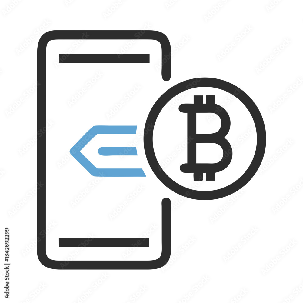 Bitcoin transaction icon with smartphone and crypto symbol Bitcoin transaction icon with smartphone and crypto symbol