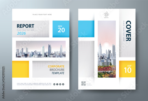 Blue and yellow Annual report brochure flyer design template vector, Leaflet, presentation book cover templates