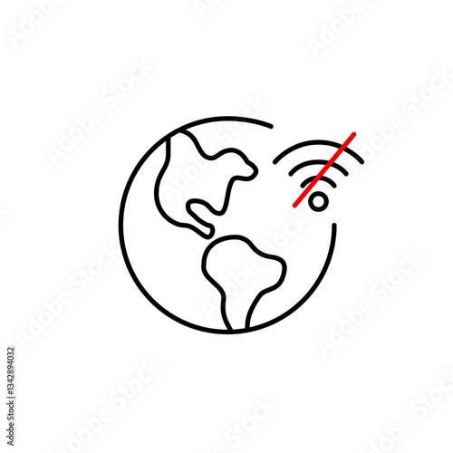 Earth globe and no wi-fi symbol. Going offline, communication broken, internet outage. Pixel perfect, editable stroke vector icon