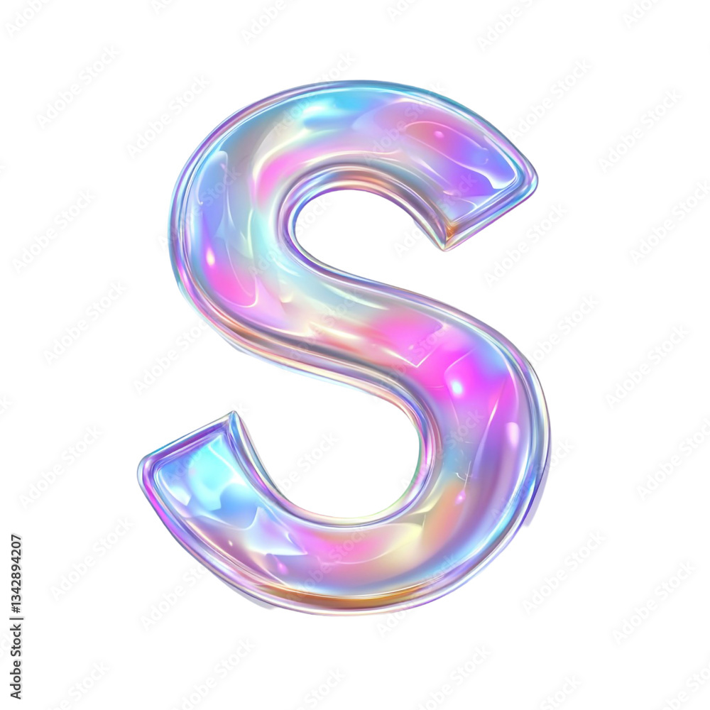 Holographic iridescent letter S alphabet design art Holographic iridescent letter S alphabet design art