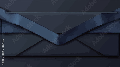 Close-up shot of a dark blue, possibly leather or leather-like, envelope. The envelope is meticulously folded, and a dark blue ribbon is used as a closure, creating a sharp V-shape in the center.