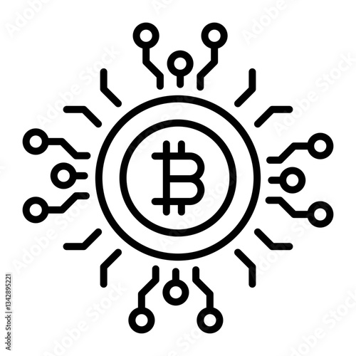 A linear style icon depicting digital coin