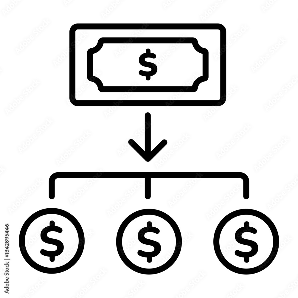 A line style icon of money distribution plan A line style icon of money distribution plan