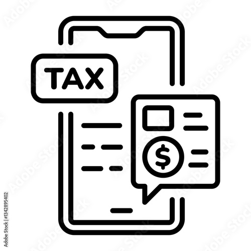 A line style icon of a mobile with tax notification 