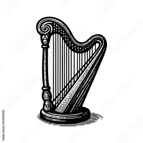 Harp vintage engrave logo icon design illustration