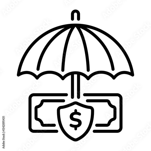 Line icon of money under an umbrella depicting money insurance 