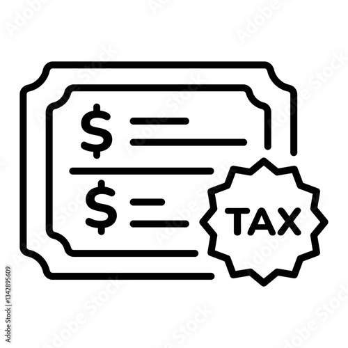 Tax stamp with money sign, linear style icon 