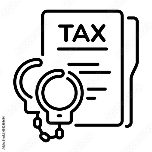 A line icon of some document with handcuffs showing tax fraud 