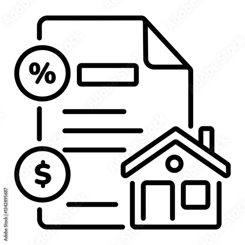 A line style icon of a paper with a home showing property tax 