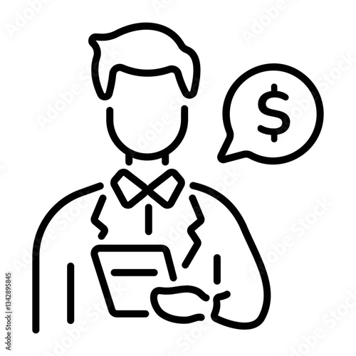Tax consultant holding a calculator, line style icon 