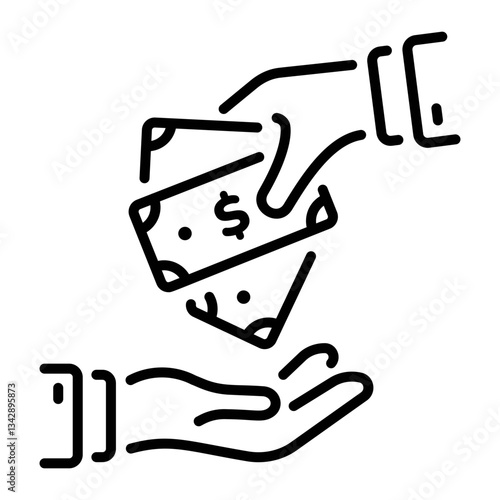 Line icon of giving money in hands showing a cash payment 