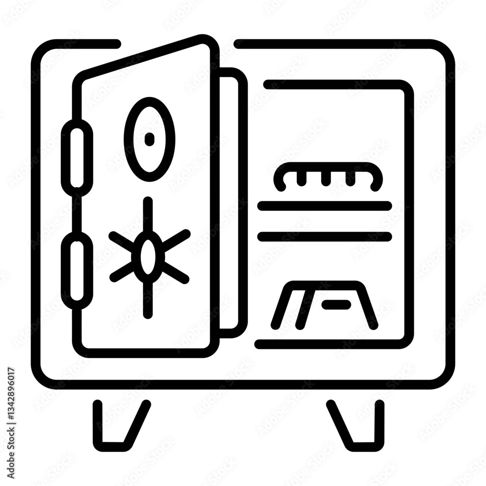 A line style icon depicting a money safe filled with gold bars A line style icon depicting a money safe filled with gold bars