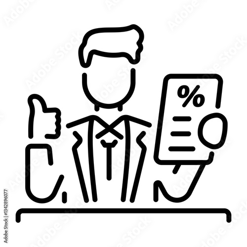 Line icon of a tax accountant making thumbs up gesture 