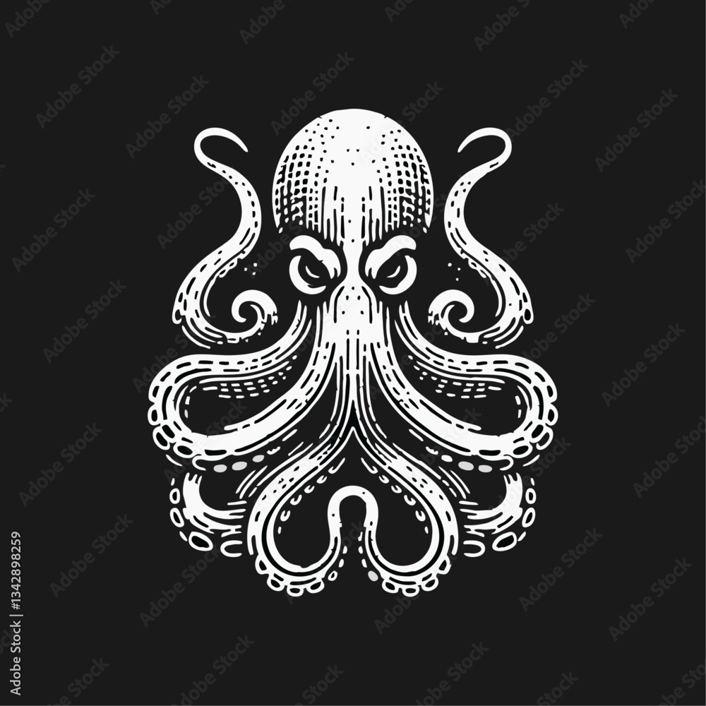 Fototapeta premium Kraken engrave logo icon design illustration