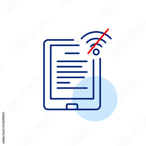 Electronic tablet and no wi-fi symbol. Disconnected book reader. No synchronization. Pixel perfect, editable stroke vector icon