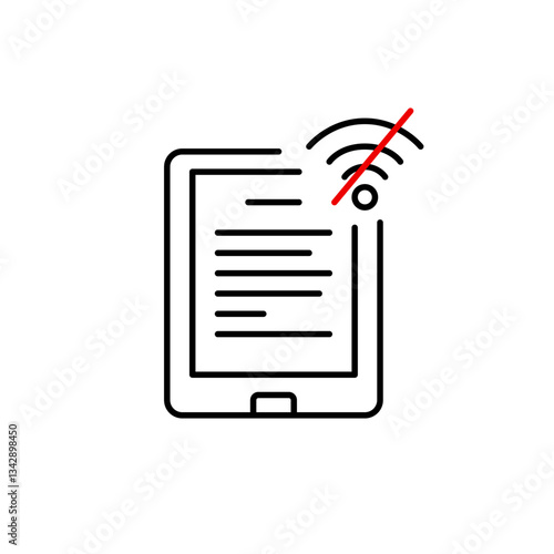 Electronic tablet and no wi-fi symbol. Disconnected book reader. No synchronization. Pixel perfect, editable stroke vector icon