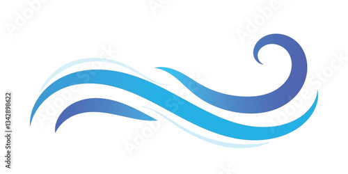 This image features flowing, stylized blue waves against a white background.