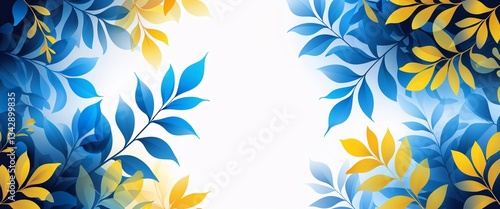blue yellow gradient translucent leaves pattern abstract on plain white background illustration design concept backdrop