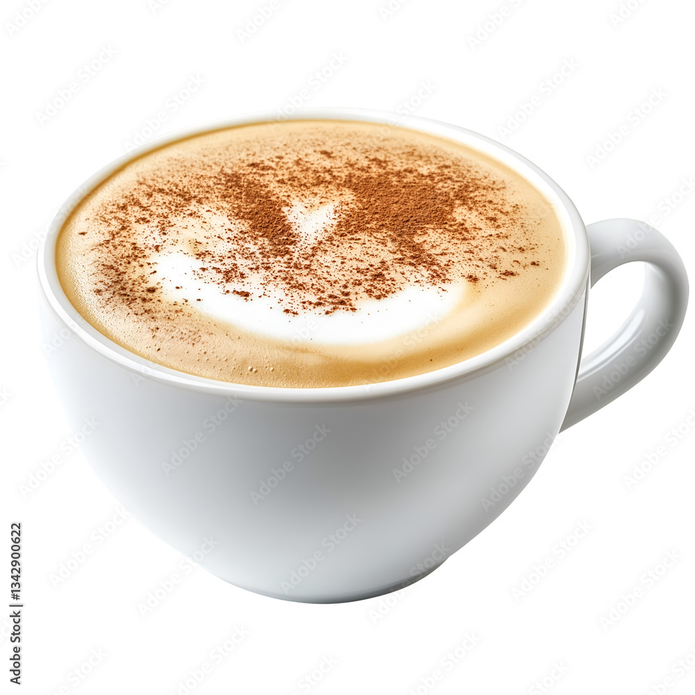 Delicious Cappuccino in White Cup with Cinnamon Sprinkle Ready to Drink Delicious Cappuccino in White Cup with Cinnamon Sprinkle Ready to Drink