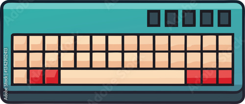 Vector retro synthesizer keyboard design, A vector illustration of a retro synthesizer keyboard with colorful keys and a vintage design, perfect for music production.  
