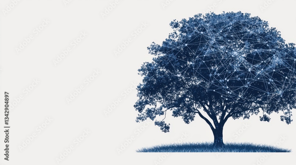 Fototapeta premium Abstract Tree Design with Network Connections and Blue Background
