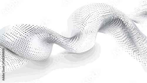 Close-up shot of a white, textured material arranged in a wave-like, flowing pattern. The texture appears woven or knitted, with a subtle repeating pattern visible throughout. The background is
