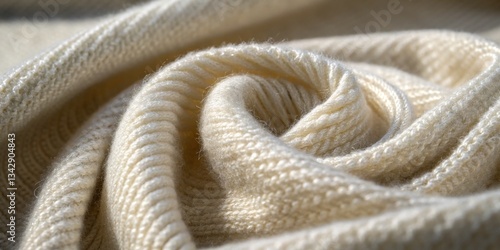 Obraz na płótnie Soft cream knit fabric arranged in a spiral shape on a sunny surface showcasing its texture and warmth w salonie