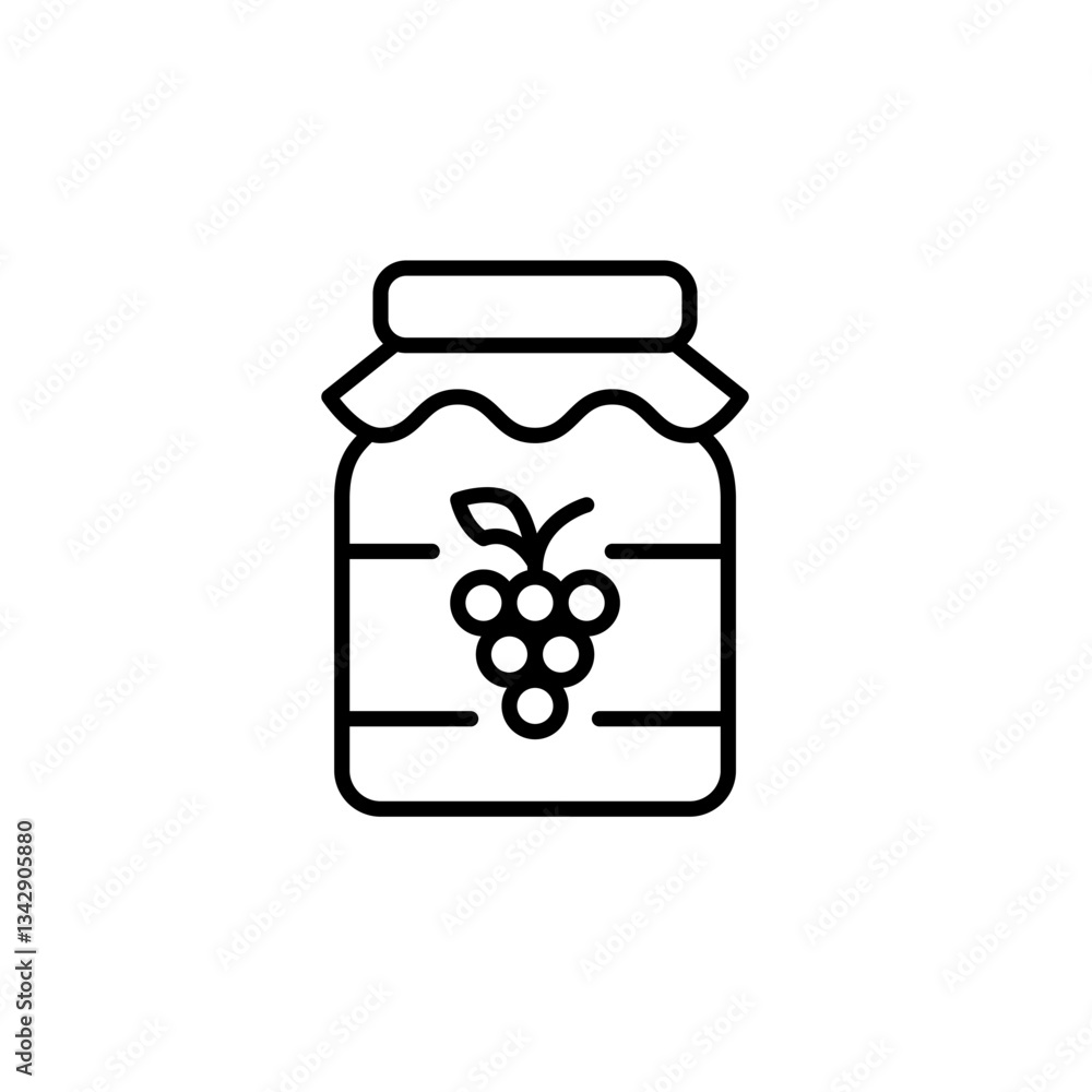 Grape jelly in bottle. Farmers preserves, groceries shopping. Food and desserts. Pixel perfect, editable stroke vector icon Grape jelly in bottle. Farmers preserves, groceries shopping. Food and desserts. Pixel perfect, editable stroke vector icon