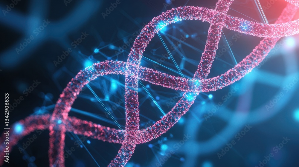 Digital Representation of DNA Helix with Colorful Particles and Lights Digital Representation of DNA Helix with Colorful Particles and Lights