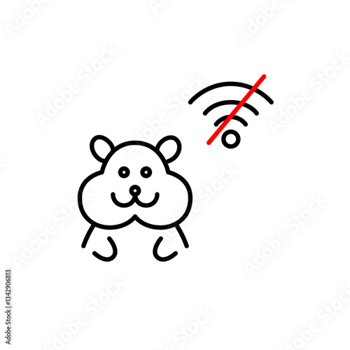 Hamster and no wi-fi symbol. Pet tracking offline, signal lost, location unavailable. Pixel perfect, editable stroke vector icon