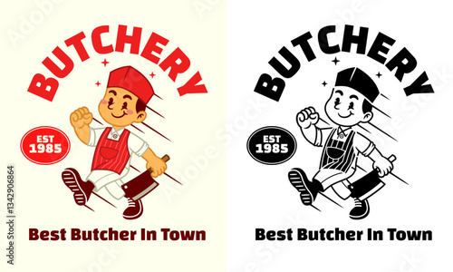Buthcery Mascot Logo in Retro Style