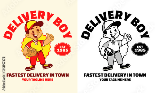 Delivery Boy Mascot Logo in Retro Style