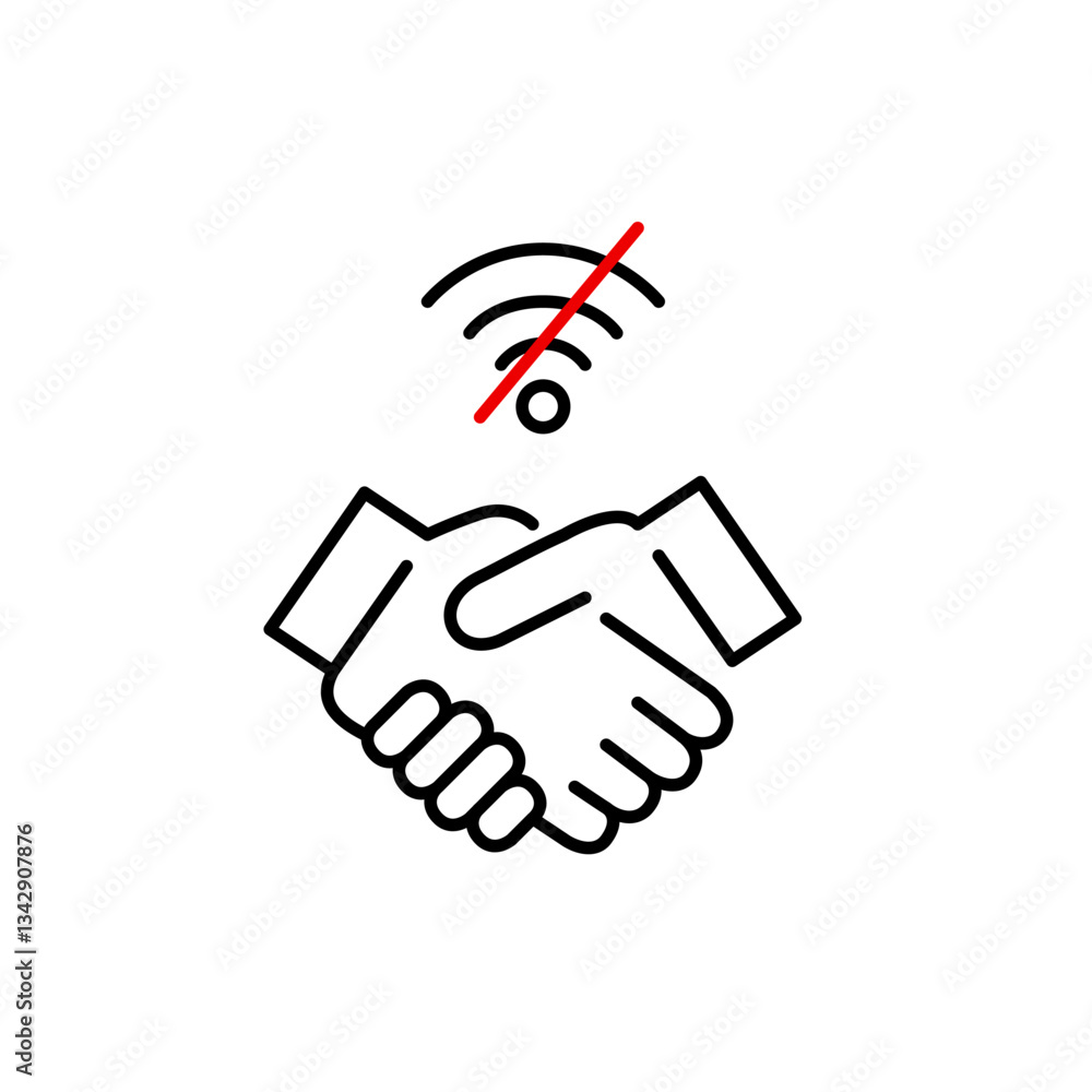 Fototapeta premium Handshake and no wi-fi symbol. Business operations paused, offline briefing and work. Pixel perfect, editable stroke vector icon