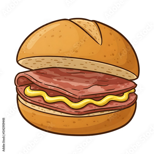 Leberkäse Illustration in Transparent Background.  A rich, compact meatloaf made from finely ground corned beef, pork, bacon and onions and baked till it forms a dark brown crust