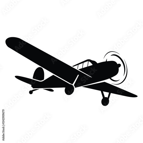 Crop Duster Silhouette, Vector, Icon, Logo, White Background.